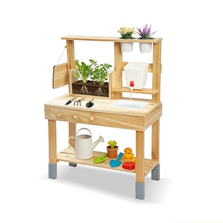 Kids Outdoor Chalkboard - Drewniany stolik do prac ogrodowych dla