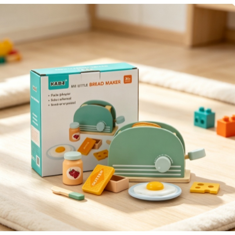 Kids Outdoor Mud Kitchen Accessories - Drewniany Toster Zabawka Symulacja Kuchni Zestaw
