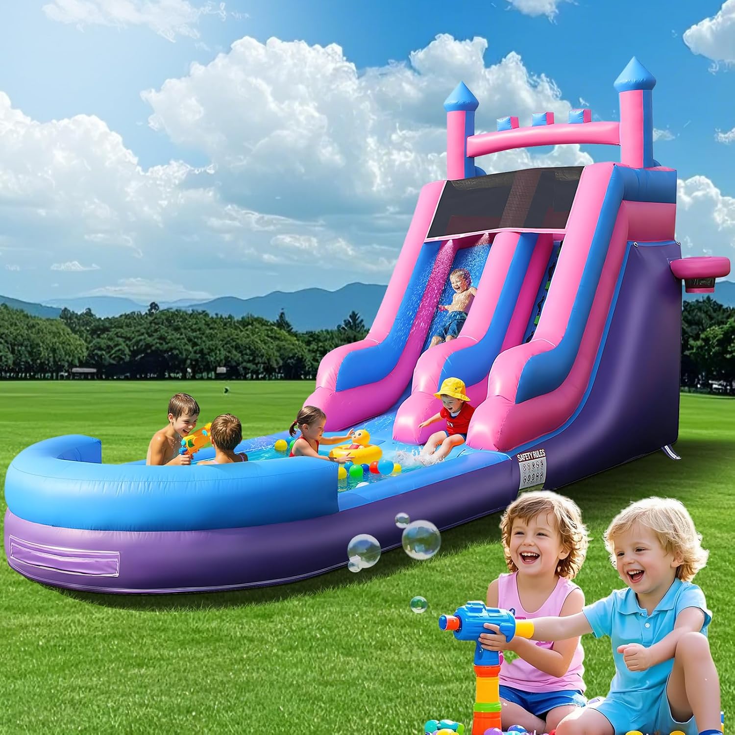 Kids Outdoor Water Park - 26.2 FT Wytrzymała dmuchana zjeżdżalnia wodna