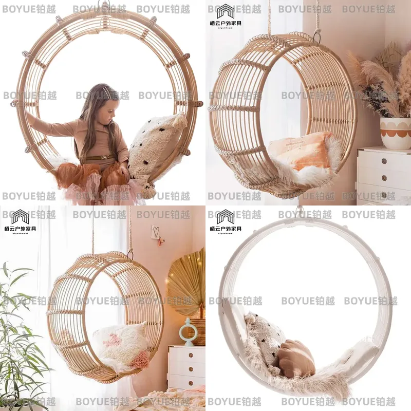 Kids Outdoor Hammock Chair - Zewnętrzne rattanowe krzesło bujane, wiszący hamak,