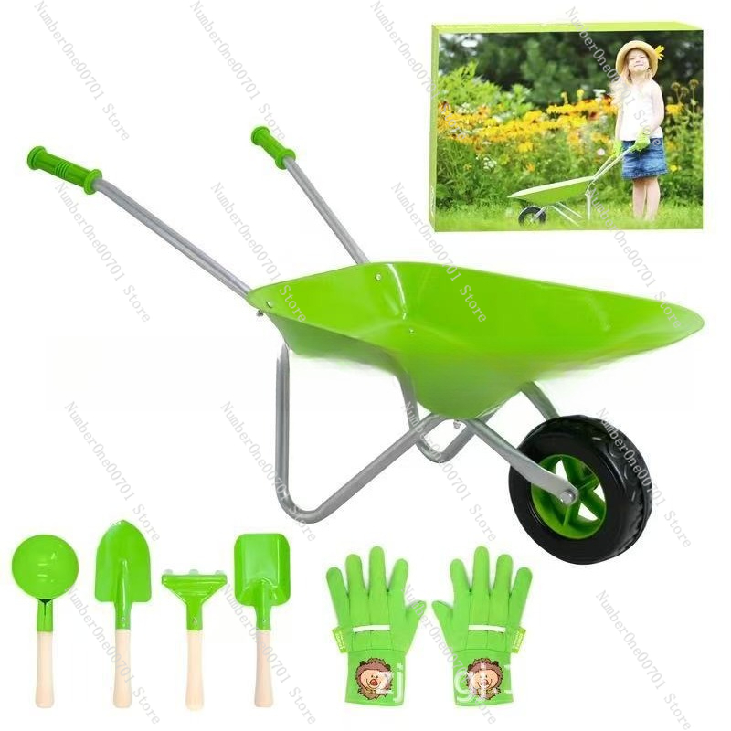 Outdoor Toys For Kids - Dziecięca taczka ogrodowa, zielony zestaw do